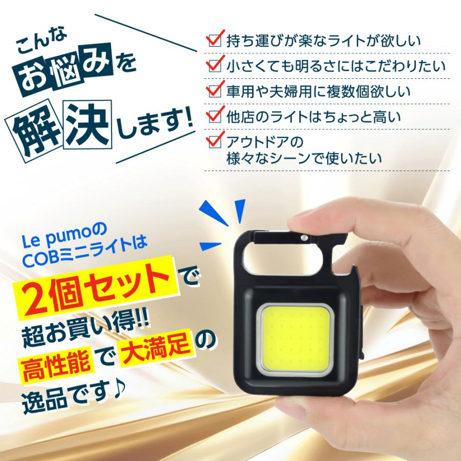 ミニライト LEDライト 小型 充電式 2セット COB USB 作業  ポータブル アウトドア キャンプ 散歩用 照明 軽量 ランタン ワーク 防災 懐中電灯｜greenforest｜02