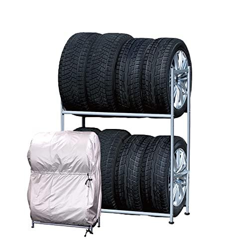 タイヤラック　日本燕三条製　タイヤスタンド　幅固定　[YouTubeで?　極厚カバー付き　耐荷重:200kg　アジャスタータイプ