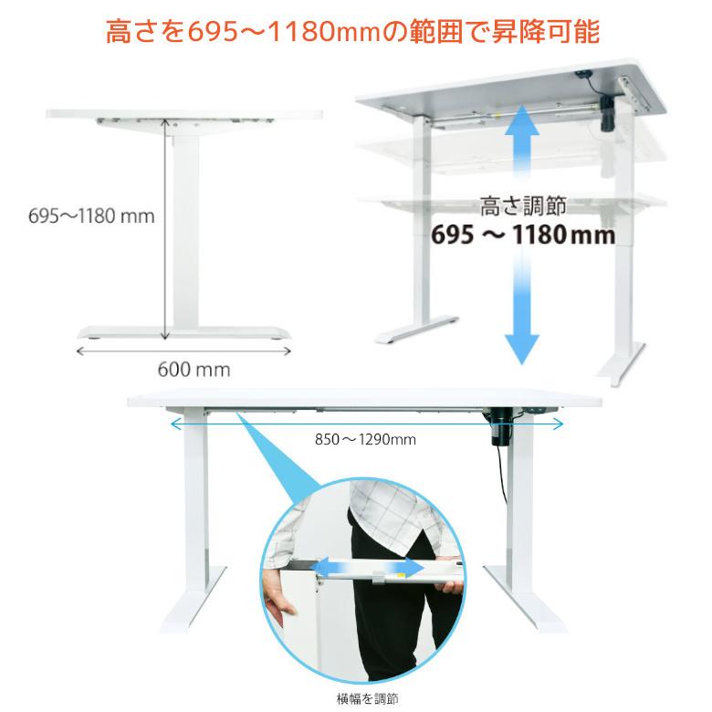 昇降デスク 電動 脚のみ ワンタッチ 自動 高さ調節 パソコンデスク 肩こり軽減 オフィス テレワーク GH-HADB-WH グリーンハウス｜greenhouse-store｜03
