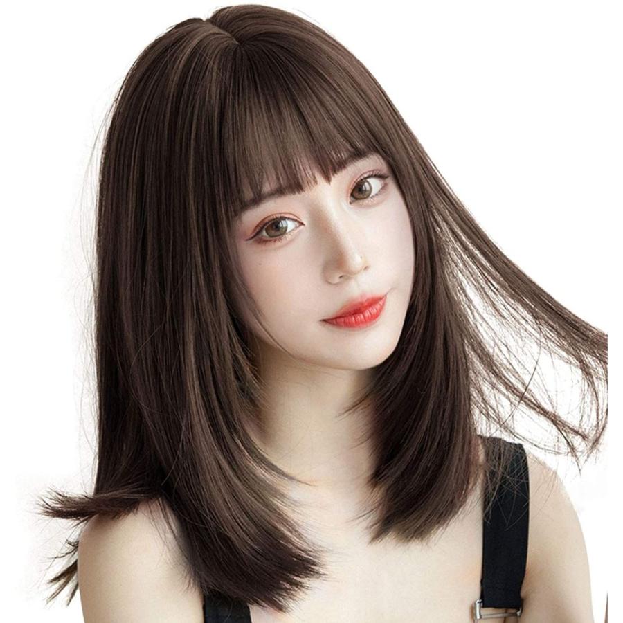 Hawkko ウィッグ セミロング ストレート レディース ロング ミディアム フルウィッグ ぱっつん前髪 分け目自由 かつら ワ 楽天市場