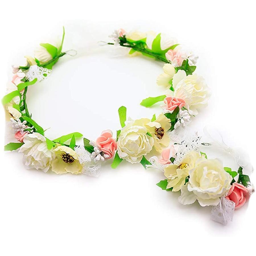 花かんむり 花冠 花かんむり リストレット 2点セット ヘッドドレス 髪飾り コサージュ ウエディング ドレス花冠 Fhkan025cmpk 腕時計 アクセサリー