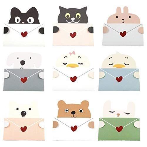 Kijibutton メッセージカード かわいい 可愛い 9種類セット 動物 アニマル 封筒付 ギフト カード クリスマス 犬