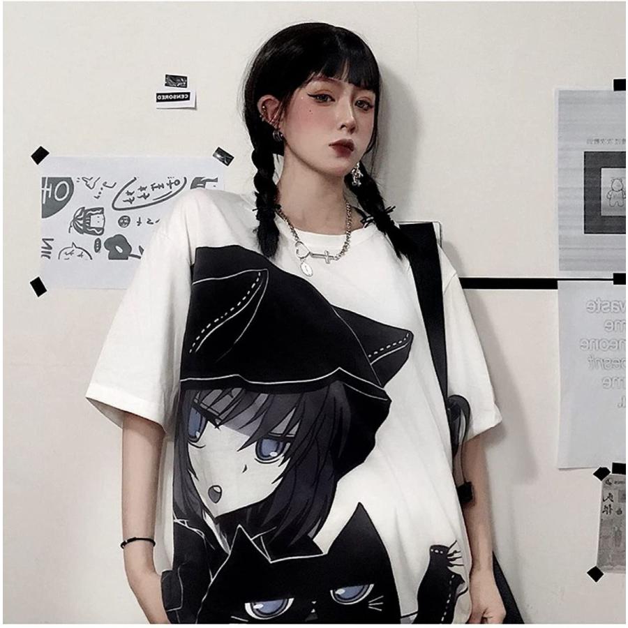 アニメ プリント ｔシャツ 半袖 原宿系 トップス 夏服 病みかわいい 服 ビッグシルエット チュニック 地雷系 服 大きいサイズ Green Store 通販 Yahoo ショッピング