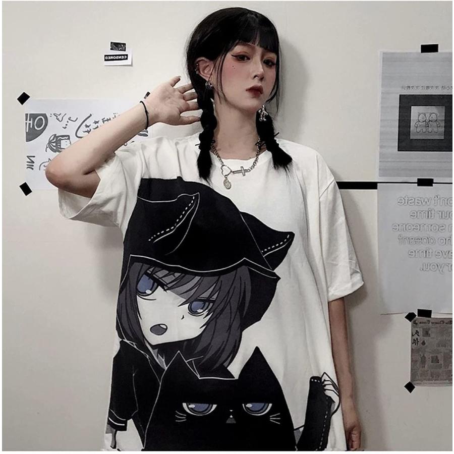 アニメ プリント ｔシャツ 半袖 原宿系 トップス 夏服 病みかわいい 服 ビッグシルエット チュニック 地雷系 服 大きいサイズ Green Store 通販 Yahoo ショッピング