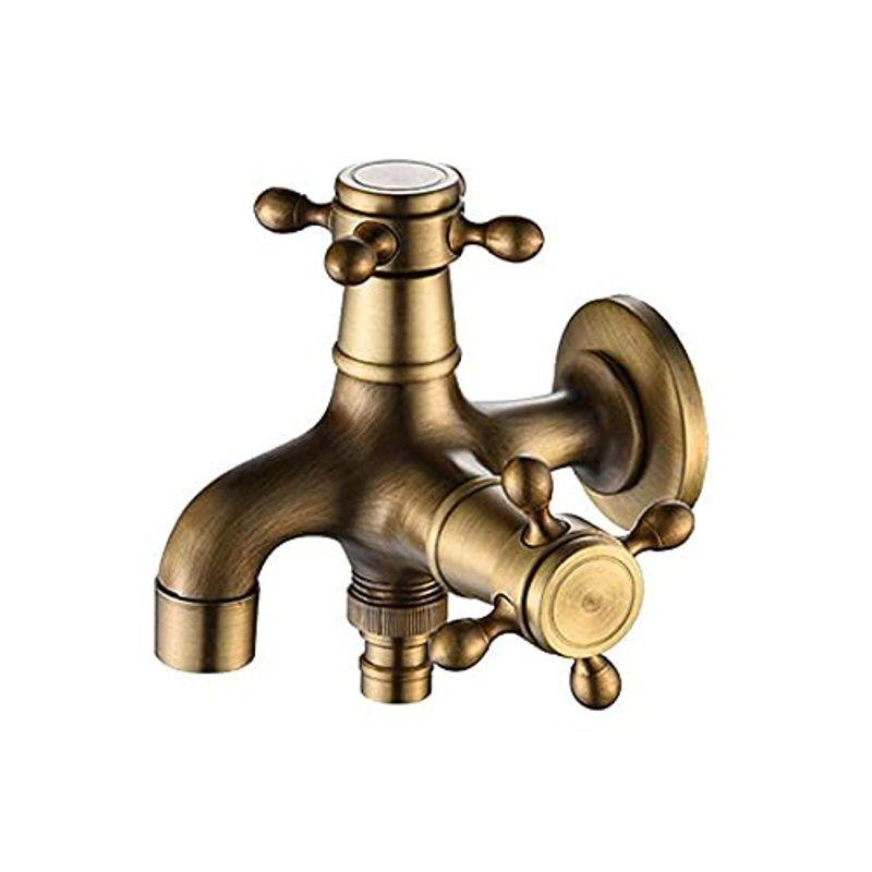 双口 水栓 2口 蛇口 北欧風 満点の アンティーク レトロ スタイル ガーデ ２口 分配 真鍮製 タイプ 水道 洗濯機の蛇口 浴室ベランダガーデン