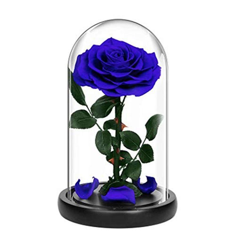 プリザーブドフラワー バラ ブルー ローズ 薔薇 花 可愛い ガラスドーム LEDライト付き 木製ベース ブリザードフラワー ロマンティック