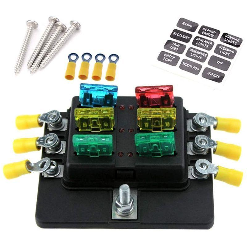 Shkalacar 6ウェイ ヒューズボックス 防水防塵 Led警告ライト 10 ヒューズ 10 接続端子付き ブレードヒューズ Ato Green Store 通販 Yahoo ショッピング