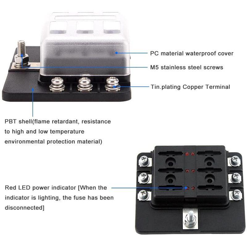 Shkalacar 6ウェイ ヒューズボックス 防水防塵 Led警告ライト 10 ヒューズ 10 接続端子付き ブレードヒューズ Ato Green Store 通販 Yahoo ショッピング