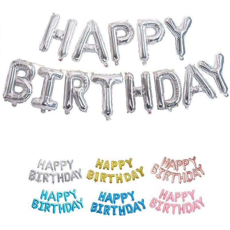 年中無休 Lausatek 誕生日 飾り バルーン アルミ風船 Happy Birthday ハッピー バースデー 文字 飾り付け リボン付き シルバ Discoversvg Com