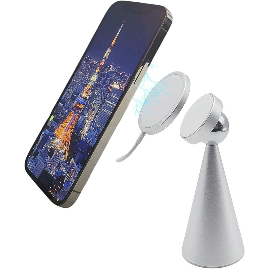 スマホスタンド iPhone Magsafe充電対応 マグネット 強力磁石式 360度角度調整 スマートフォン用 iPhone12,13 対応 Android対応 Magstand360 (シルバー)｜greennagura