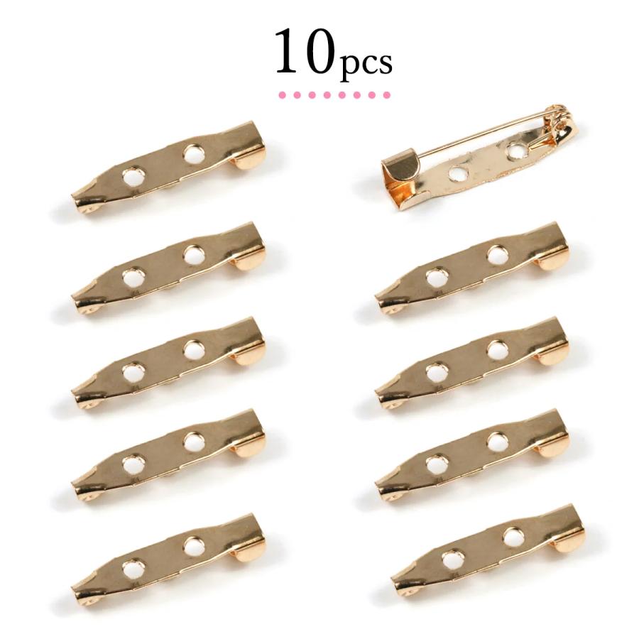 基本パーツ 10個 ブローチピン 25mm きれいめゴールド 2つ穴