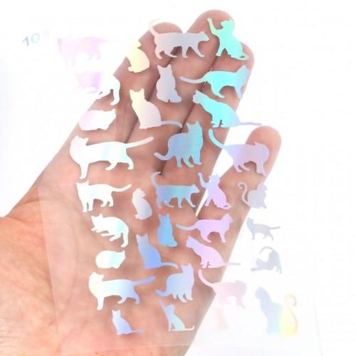 イラストシート 猫 シルバーオーロラ ねこ 人気の製品 ネコ にゃんこ ニャンコ 不思議 コラージュ レジンシール デコ 封入 ネイル フィルム 偏光