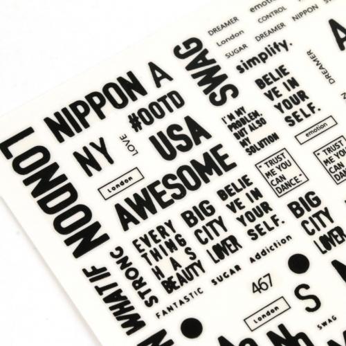 ネイルシール 英字ゴシック体 ロゴ ブラック レジンシール 英語 筆記体