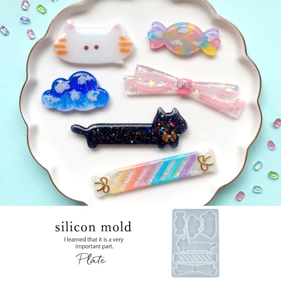 シリコン型・モールド 6種のモチーフプレート ヘアクリップ制作
