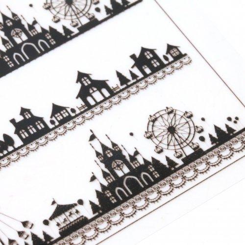 イラストシート 遊園地 シルエット ブラック 町並み 外国 城 影 封入