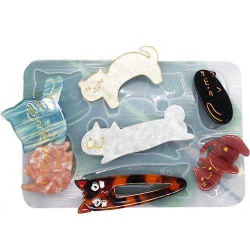 シリコン型・モールド 7種のにゃんこプレート ヘアクリップ・バレッタ  