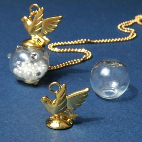 ガラスドーム 小鳥キャップ ガラスドーム付き ゴールド×クリア