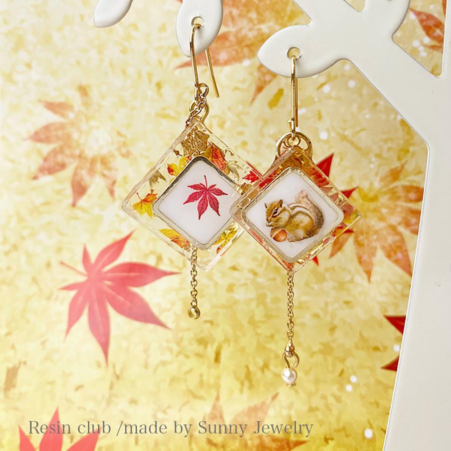 レジン ヘアゴム ハンドメイド デコ きつね 紅葉 秋 どんぐり 秋の夜長