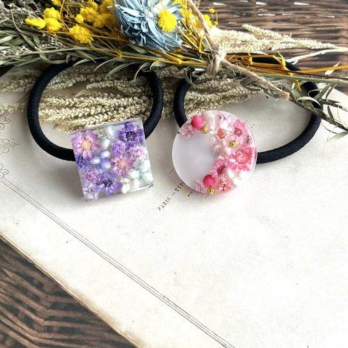 【1094】スターフラワー×薔薇 リース　レジンヘアゴム 1094】スターフラワー×薔薇 リース レジンヘアゴム