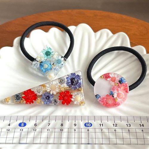 レジンヘアゴム　スターフラワー✨ レジン】紫陽花とスターフラワーのドライフラワーを使って