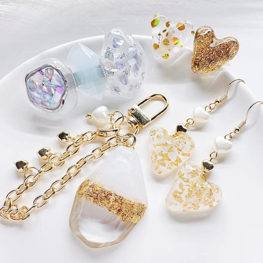 レジンと金箔のネックレスとリングセット 隠れ工房GreenOcean 封入 金箔 4種セット ネイルホイル ゴールド