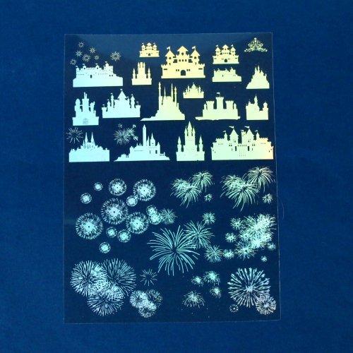 イラストシート 花火と城 偏光 コラージュフィルム プリンセス 夏 夜空