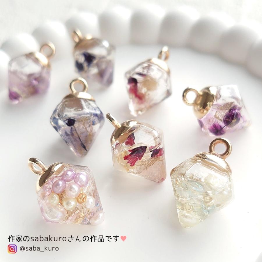 ガラスドーム 10個 ダイヤ形ガラスドーム ヒートンキャップ付き 15mm