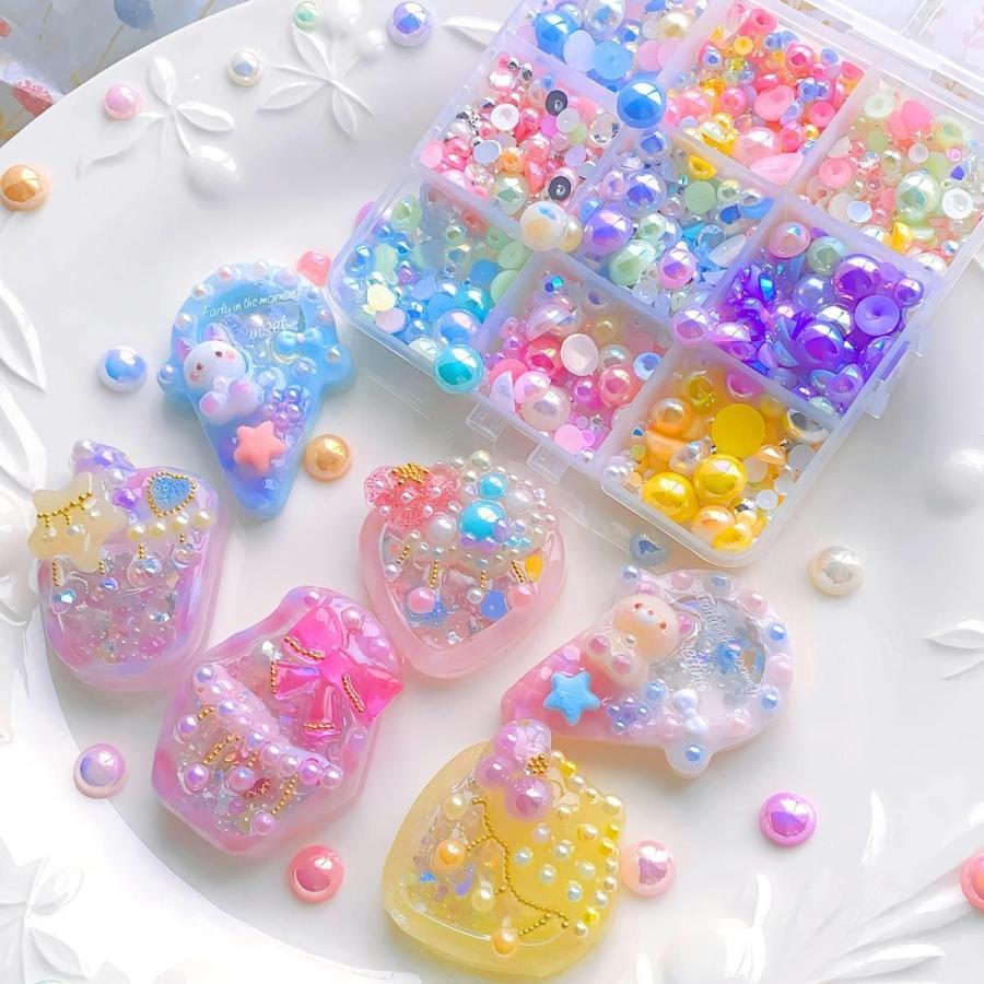 デコパーツ ケース入り9種 半円パール マルポコ サイズ カラーMIX