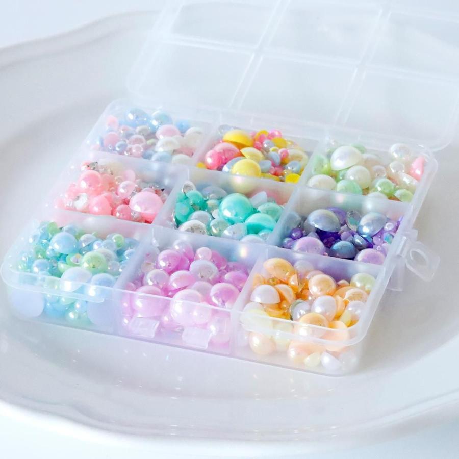 デコパーツ ケース入り9種 半円パール マルポコ サイズ カラーMIX