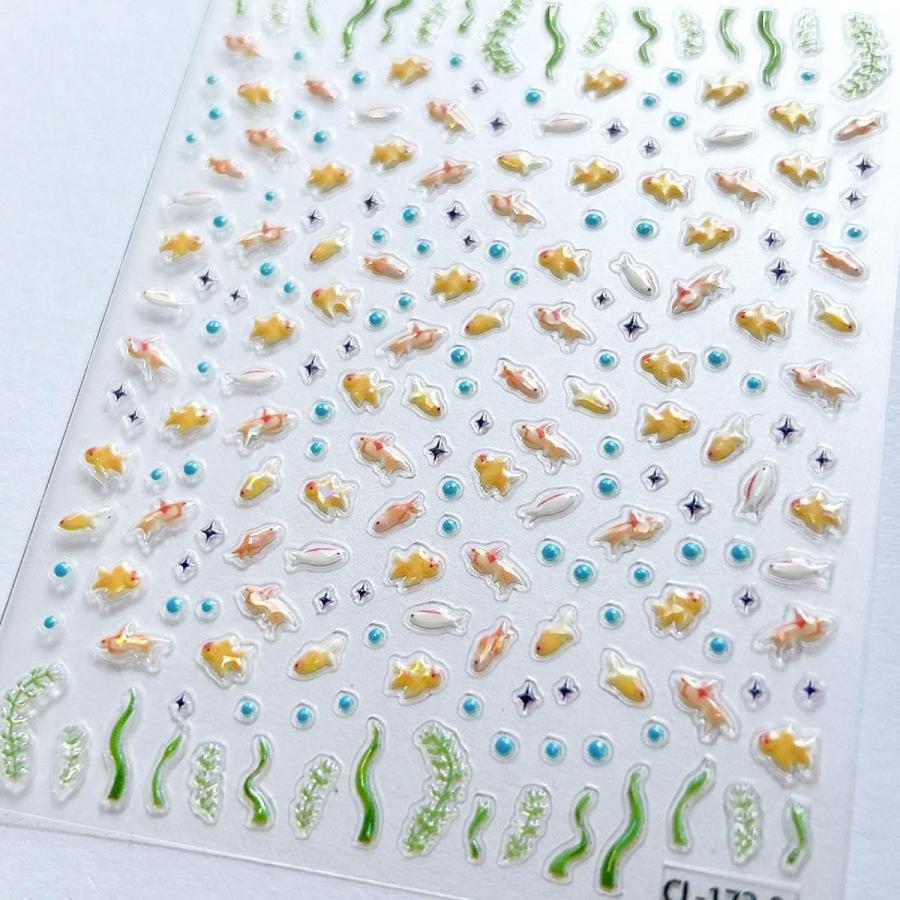 シール レジンシール 金魚 泡 水草 ホログラム 立体感 装飾 キラキラ