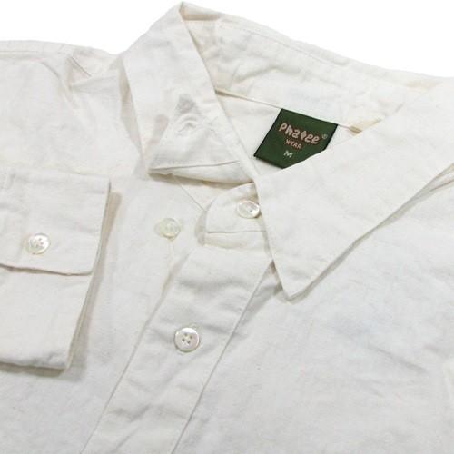 Phatee (ファッティー) FLAT SHIRTS ヘンプコットン ロングスリーブ 隠しボタンダウン シャツ / WHITE｜greenplanet｜03