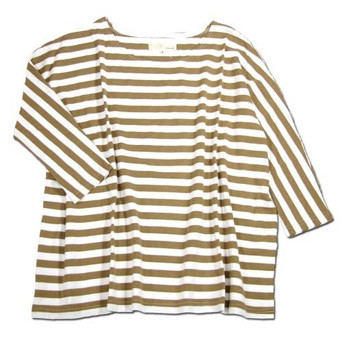 A HOPE HEMP アホープヘンプ 1.4 BORDER DOLMAN WIDE 3/4 TEE / L.BROWN レディース 7分袖 ドルマンスリーブ ボーダー Tシャツ カットソー｜greenplanet