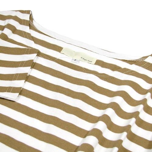 A HOPE HEMP アホープヘンプ 1.4 BORDER DOLMAN WIDE 3/4 TEE / L.BROWN レディース 7分袖 ドルマンスリーブ ボーダー Tシャツ カットソー｜greenplanet｜02