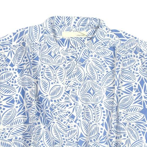 A HOPE HEMP アホープヘンプ BAND COLLAR S/S SHIRT OP / INDIGO ヘンプ オーガニックコットン 総柄 シャツワンピース｜greenplanet｜02