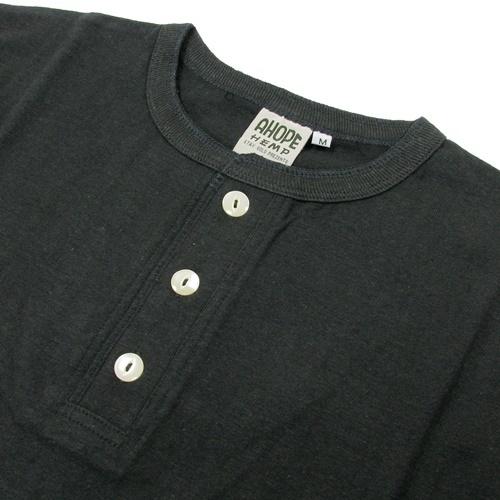 A HOPE HEMP アホープヘンプ S/S HENLEY NECK TEE / OLD BLACKIE ヘンプコットン ショートスリーブ ヘンリーネック Tシャツ 半袖 無地｜greenplanet｜02