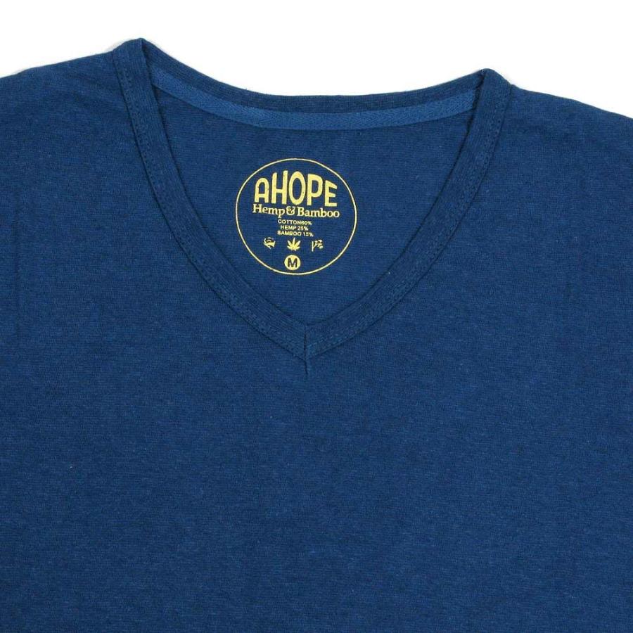 A HOPE HEMP アホープヘンプ V NECK BAMBOO S/S TEE / INDIGO ヘンプコットンバンブー Vネック ショートスリーブ Tシャツ 半袖 無地｜greenplanet｜02