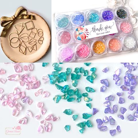 ガラスカレット 15色セット レジン ネイル 封入 フレーク 粒 欠片