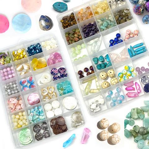 シェルビーズ 天然石ビーズ ランダム 24種類 ケース入り おまかせ 1個