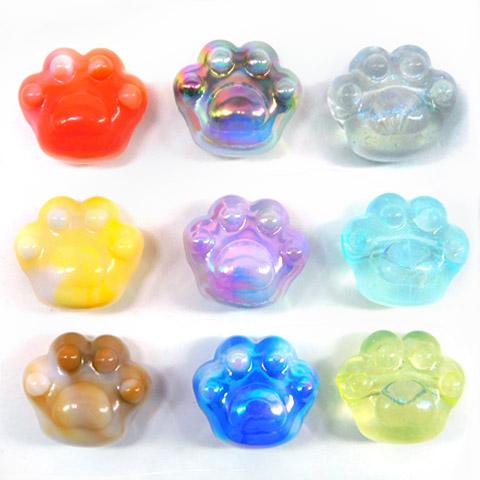 肉球 ビーズ 横穴 オーロラ加工 マーブル模様 クリア にくきゅう ネコ