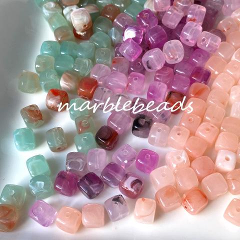 マーブル アクリル ビーズ 四角 サイコロ キューブ 角丸 アクセサリー