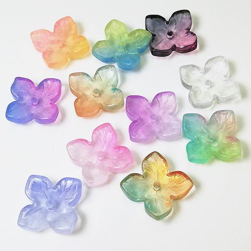 ガラスビーズ フラワー 花 10個 4弁花 紫陽花 アジサイ あじさい