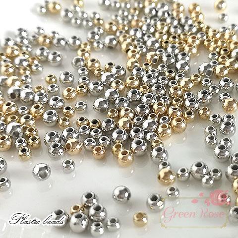 アクリルビーズ 3mm4mm 約100個 ゴールド シルバー ラウンド     2009 beads629｜greenrosenetshopyumi