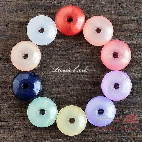 アクリルビーズ 円盤 全10色 40個 1907 ドーナツ パールカラー 