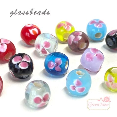 ガラスビーズ 花柄 トンボ玉 グラス 和風 2個 2106 beads955 