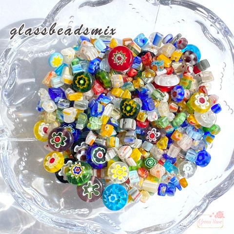ガラス 花柄 模様 とんぼ玉 エスニック ミルフィオリ カラフル ミックス ビーズ 20g 2108 beads983