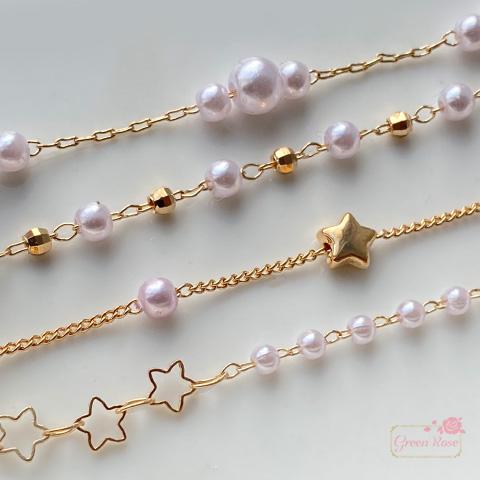 デザインチェーン 真鍮メッキ パールチェーン 鎖 金具 アクセサリー