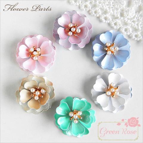 カラフルなフラワーパーツ 2個 メタルパーツ 1707 J6-2199 : GreenRose