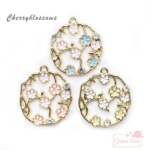 枝桜 透かし ストーン チャーム 2個 2104 j6-4533 : GreenRoseネット