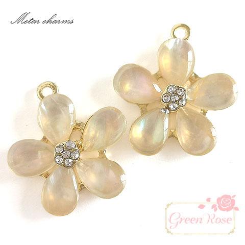 5弁花 チャーム フラワー 天然シェル 高級感 1個 j6-4628 : GreenRose 