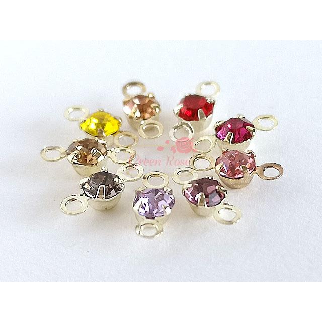 金属チャームガラスストーン コネクター 約7×3mm 暖色 全9色 10個 2108